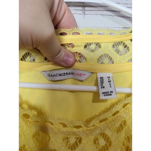Isaac Mizrahi Live Yellow Eyelet Lace Short Sleeve Shift Dress Womans SZ Medium - Picture 5 of 6